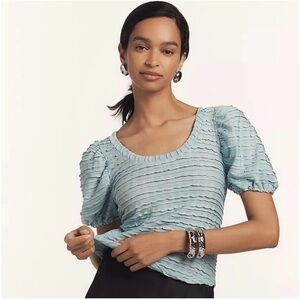 Anthropologie Women’s Ruffled Light Blue Textured Blouse Size Medium‎